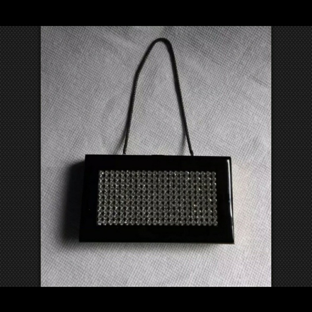 40's black lucite & crystal makeup/cigarette bag